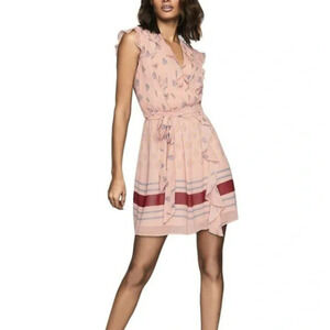 Reiss Stephanie Pink Ruffle Tie Waist Printed Mini Dress NEW WITH TAGS